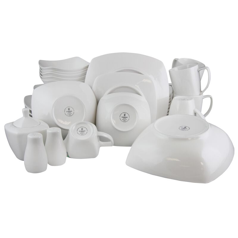 Gibson Home Hagen Square Dinnerware Set in White, Set of 30