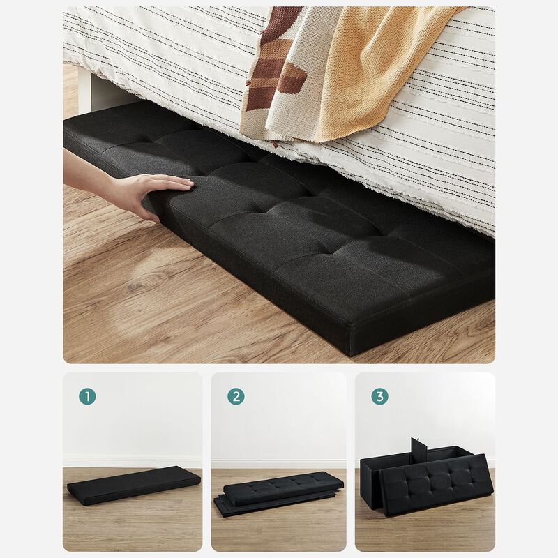 43-Inch Folding Storage Ottoman Bench with Wooden Divider - Storage Chest and Foot Rest Stool