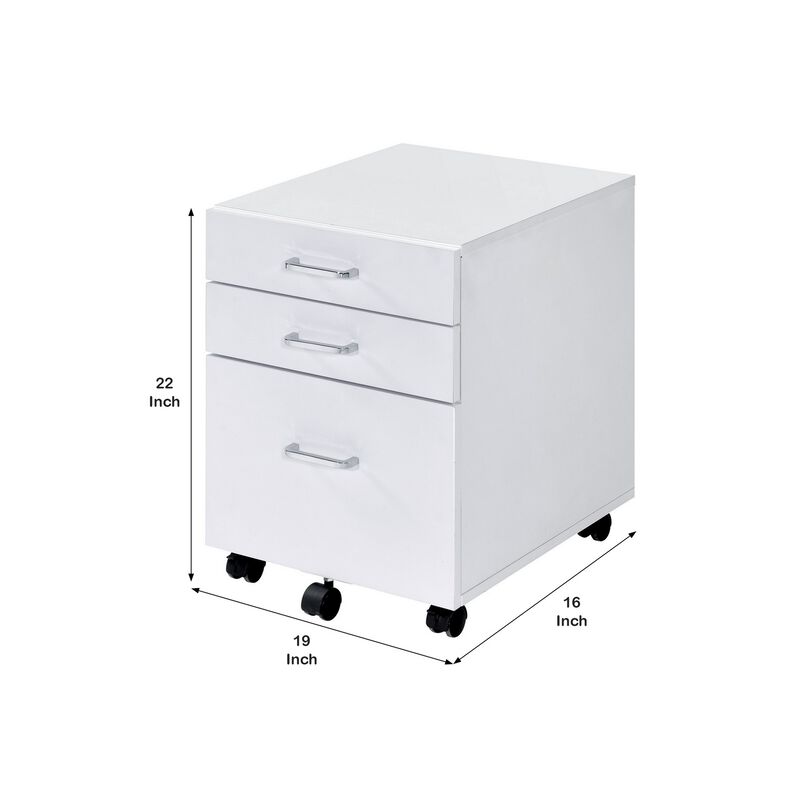 Cabinet with 3 Drawers and Wheels, White-Benzara