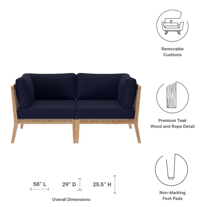 Modway - Clearwater Outdoor Patio Teak Wood Loveseat