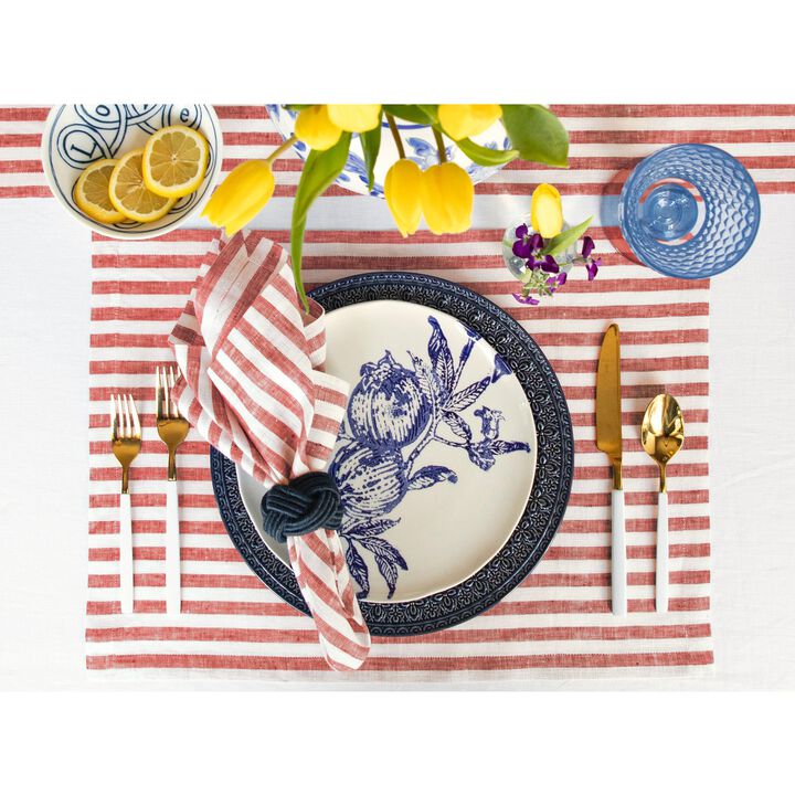 Solino Home 100% Pure Linen 14 x 19 Inch Placemats Set of 6 | Amalfi Stripe