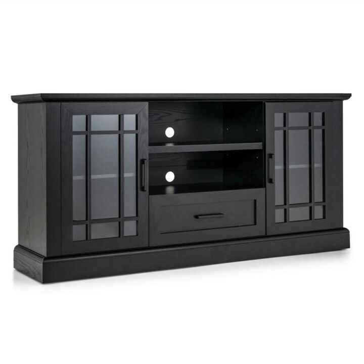 Hivvago TV Stand for TVs up to 70  with Glass Doors Cubbies and Drawer-Black
