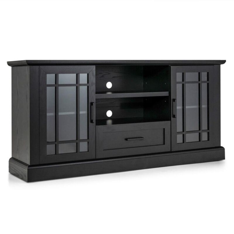 Hivvago TV Stand for TVs up to 70  with Glass Doors Cubbies and Drawer-Black