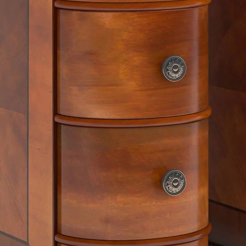 Arc Side End Table, Walnut Brown, 2 Drawers, 24 Inch Tall - Benzara