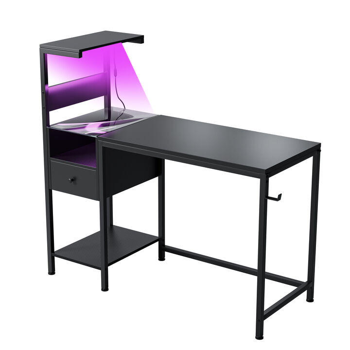 Home Office Computer Desk with Charging Station, USB Ports & Storage Shelves