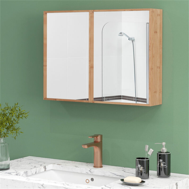 Wall-Mounted Bathroom Cabinet with Mirror, Storage Cabinet with Adjustable Shelves