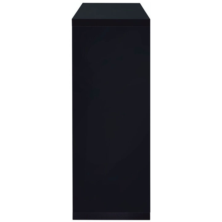 Enticing Rectangular Bar Unit with 2 Shelves and Wine Holder, Black-Benzara
