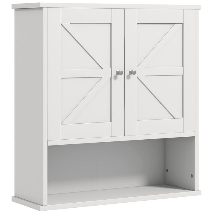 White Bathroom Cabinet: Wall-Mounted with Barn Doors, Adjustable Shelf