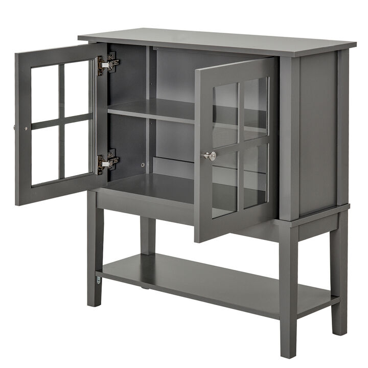 Wood Sturdy Living Room Storage Table Sideboard Buffet with Window Pane Doors