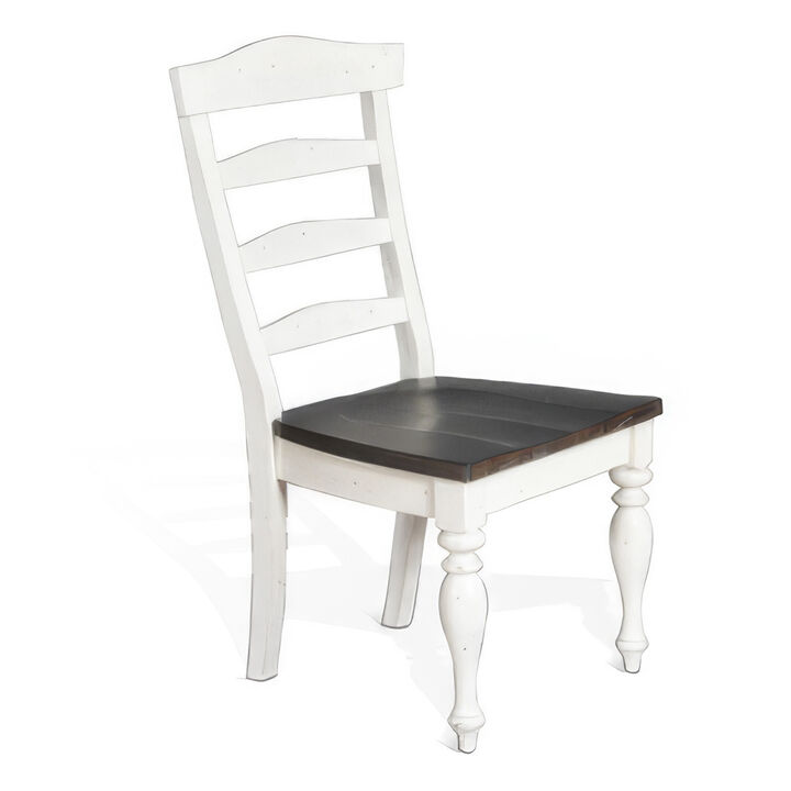 Orso Dining Chair, Ladderback Design, White and Dark Brown Mindi Wood - Benzara