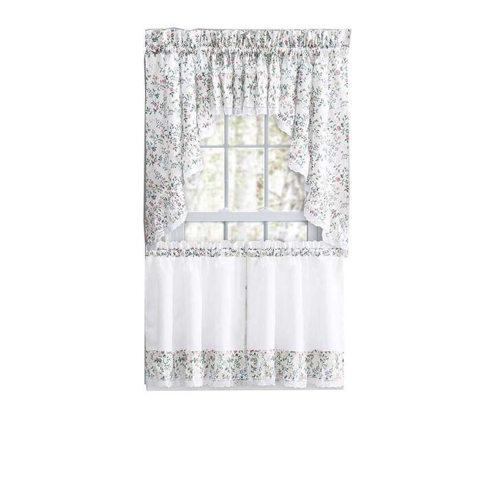 Ellis Country Floral Small Scale 1.5" Rod Pocket Floral Pattern with Ruffle Lace Edge Valance 52"x12" Multicolor