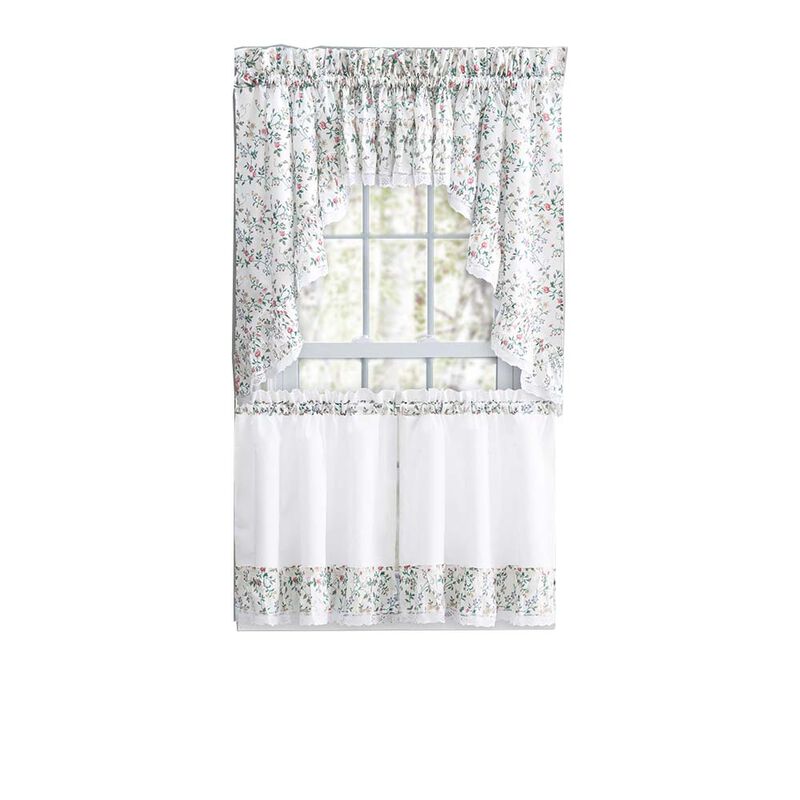Ellis Country Floral Small Scale 1.5" Rod Pocket Floral Pattern with Ruffle Lace Edge Valance 52"x12" Multicolor