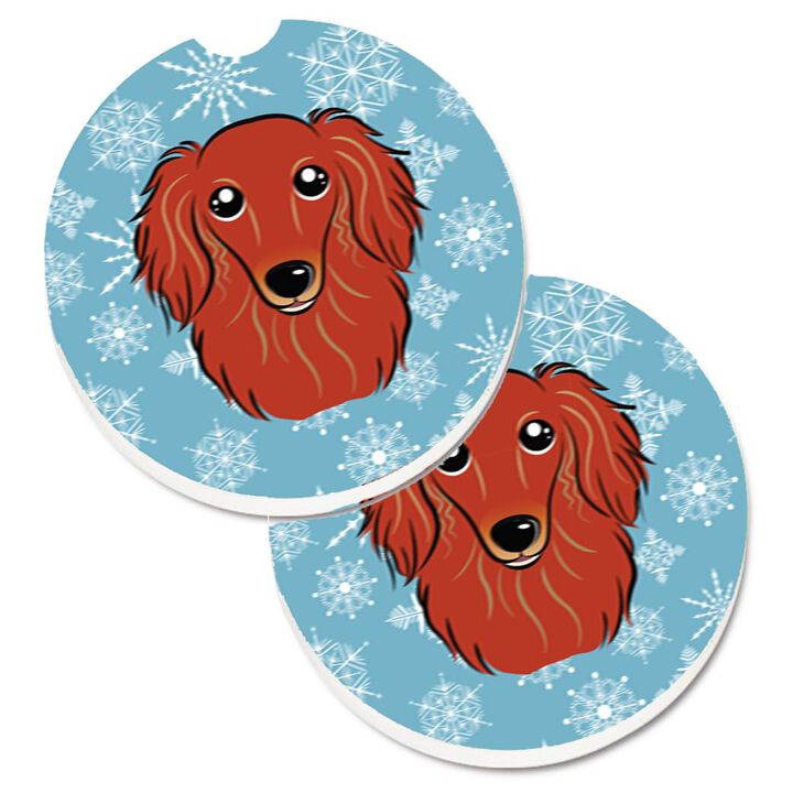 Caroline's Treasures Snowflake Longhair Red Dachshund Set of 2 Cup Holder Car Coasters BB1648CARC, 2.56, Multicolor