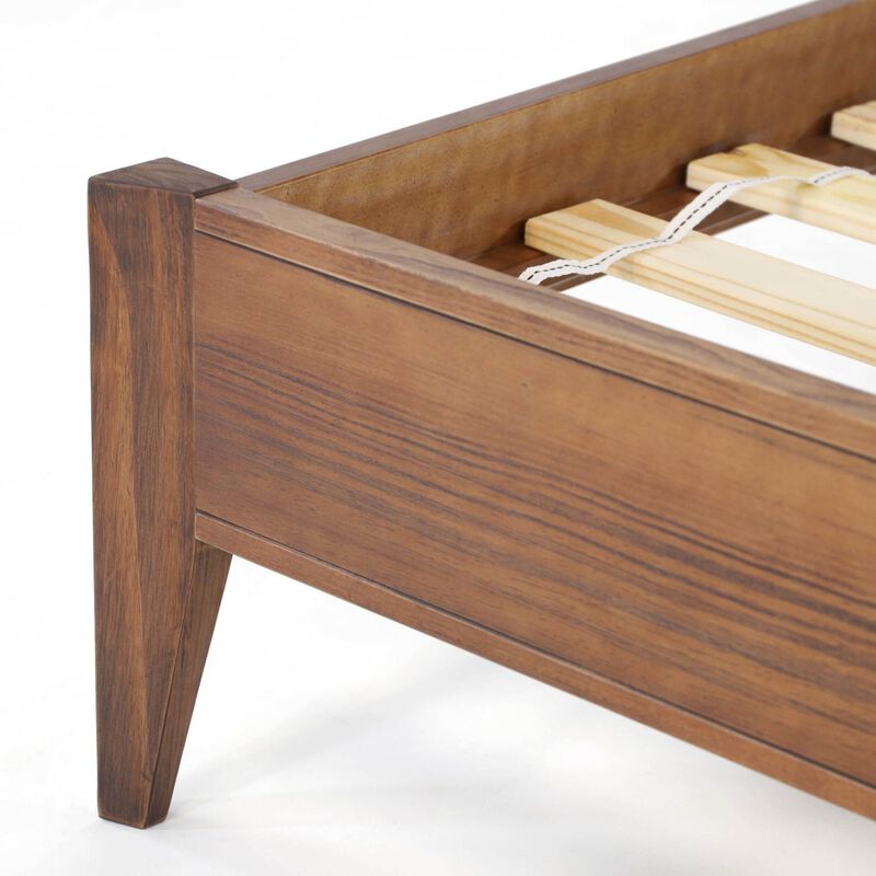 Hivvago Full Size Rustic Walnut Mid Century Slatted Platform Bed