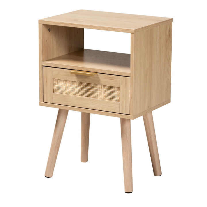 Baxton Studio Emmett Mid Century Modern Light Brown Finished Wood 1 Drawer End Table