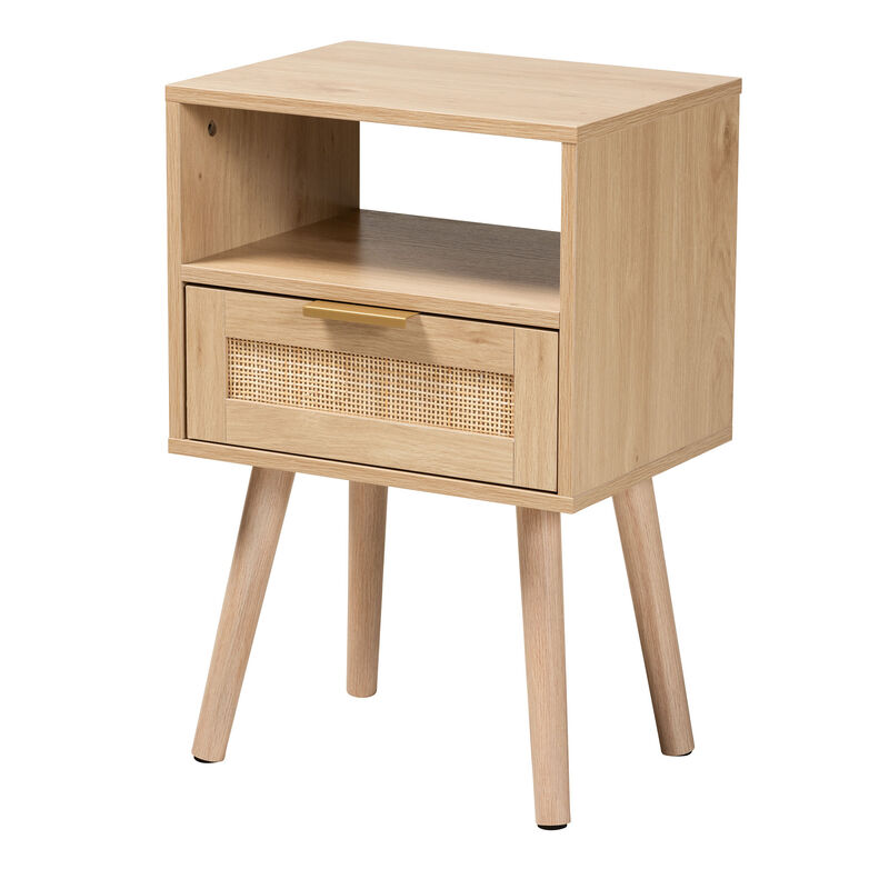 Baxton Studio Emmett Mid Century Modern Light Brown Finished Wood 1 Drawer End Table