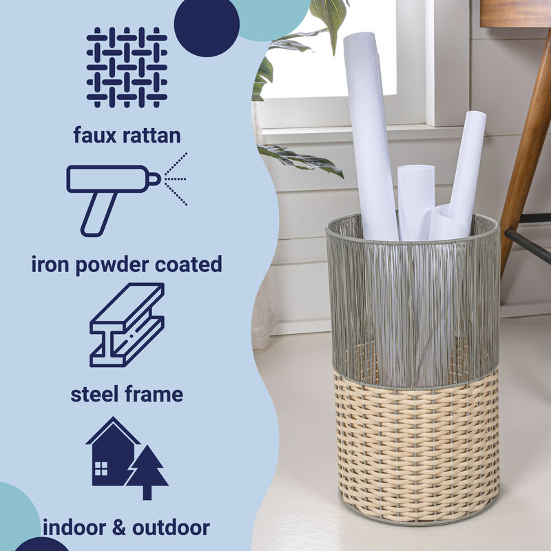 Harper Modern 2-Tone Faux Wicker Cylinder Waste Basket