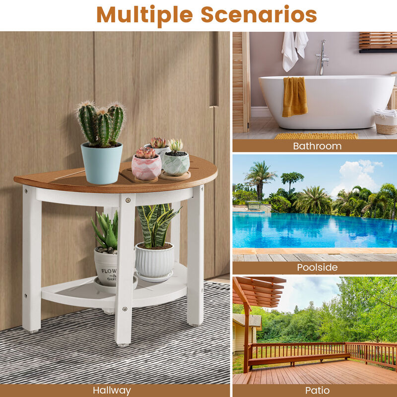 Waterproof HDPE Shower Bench with Semicircular Seat and Storage Shelf