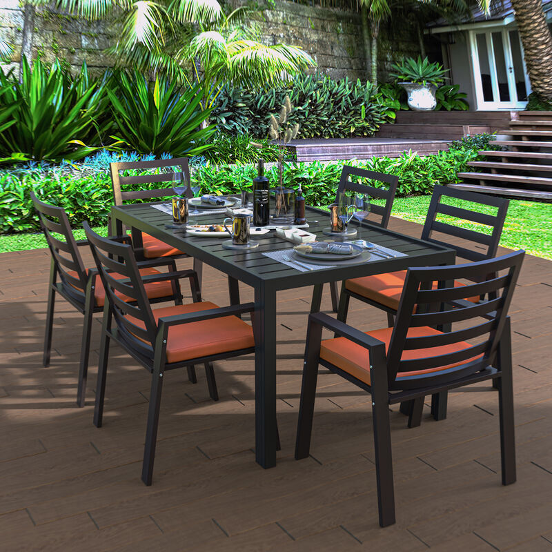 LeisureMod Chelsea Modern Patio Dining Armchair in Aluminum with Removable Cushions Set of 4 in Blue