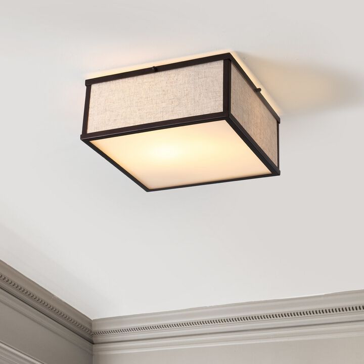Grant 2-Light Minimalist Industrial Square Linen Iron LED Flush Mount