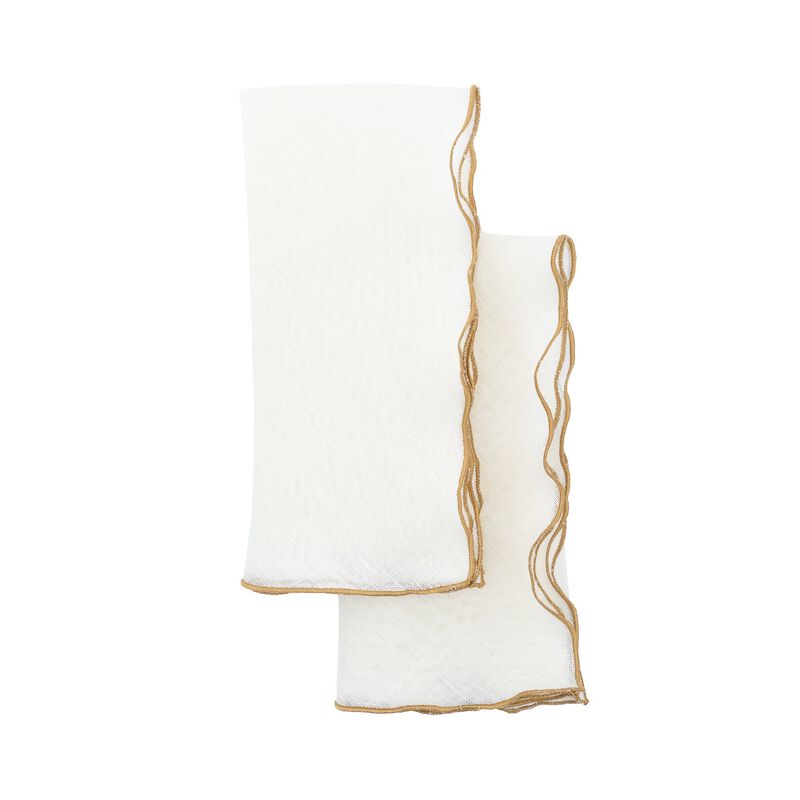 Linen Napkins With Gold Ruffled Edges, Set of 4