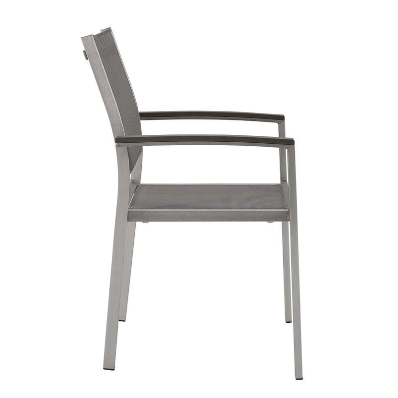 Modway Shore Aluminum Outdoor Patio Dining Arm Chair in Silver Gray
