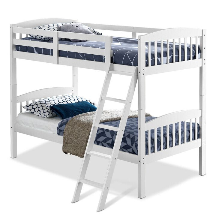 Hardwood Twin Bunk Beds with Individual Kid Bed Ladder