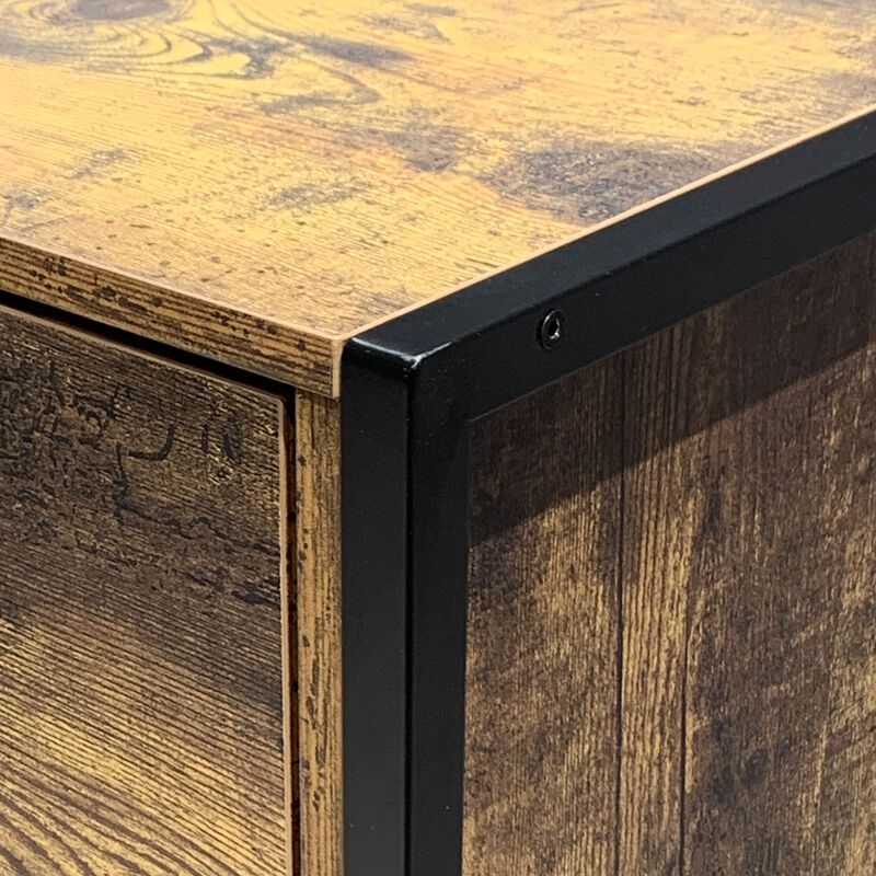 Rustic Brown 6 Drawer Double Dresser with Steel Frame