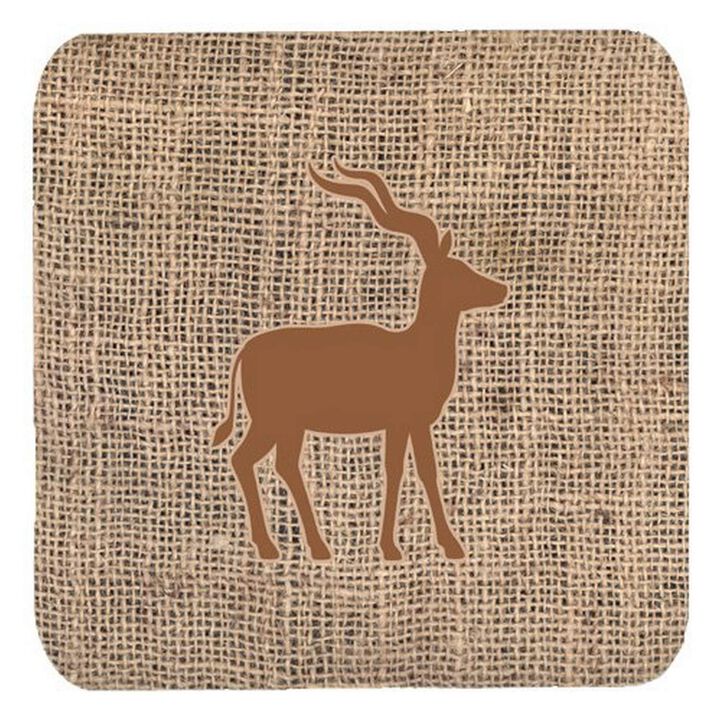 Caroline's Treasures BB1121-BL-BN-FC Deer Burlap and Brown Foam Coasters (Set of 4), 3.5 H x 3.5 W, Multicolor