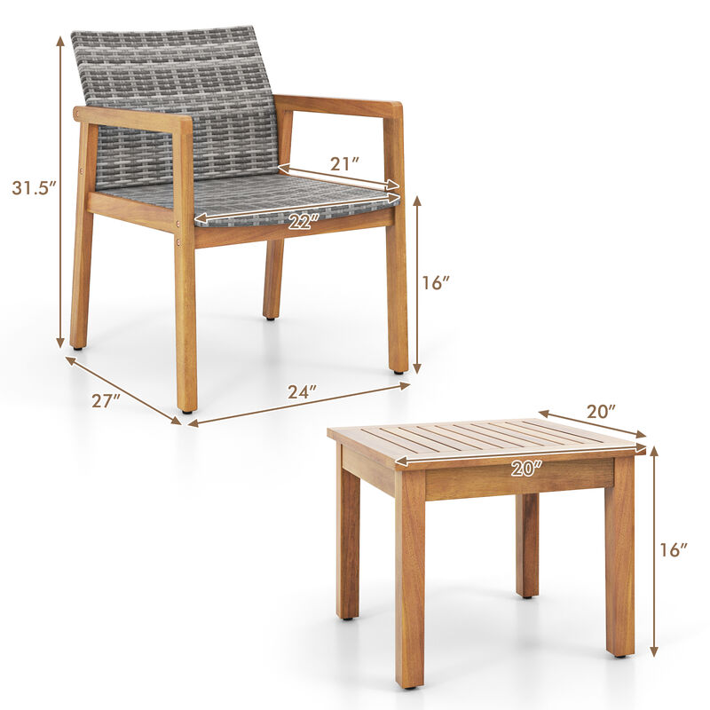 3-Piece Patio Furniture Set with Chair and Coffee Table for Outdoor Space