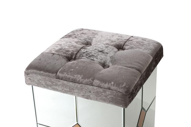 Decor Brownish Gray Square Velvet Upholstered Ottoman