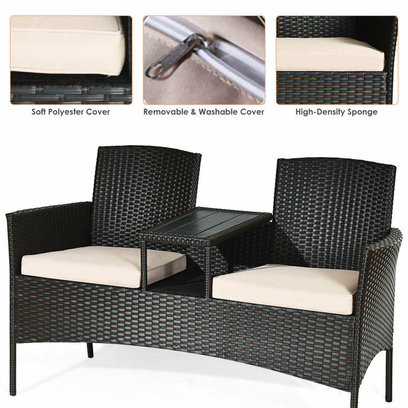 Modern Patio Conversation Set with Built-in Coffee Table and Cushions