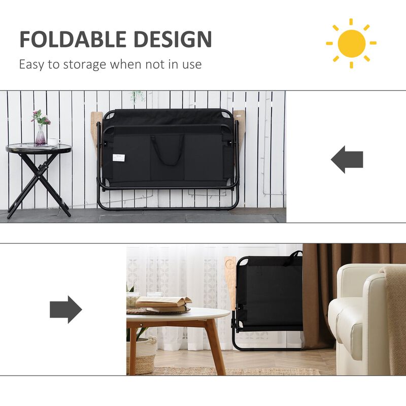Black Portable Seating: Folding Double Camping Chair with Cup Holders