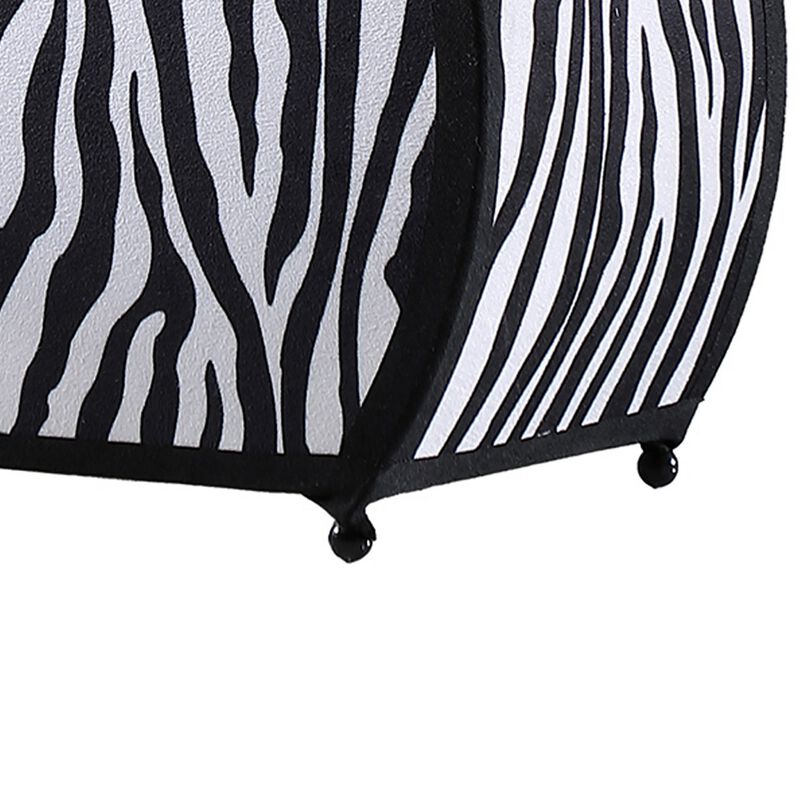 Wigi 12 Inch Accent Lamp, Purse, Zebra Animal Print, Black White Faux Fur - Benzara