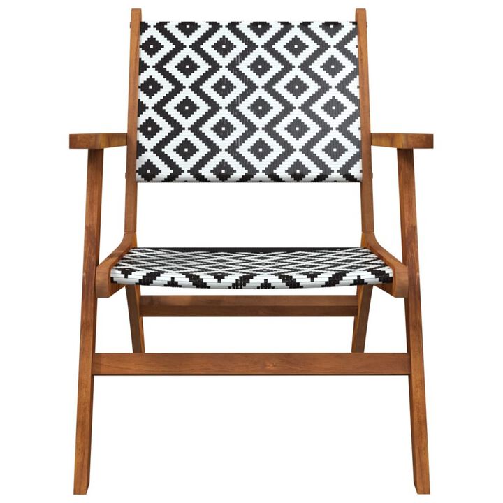 Outdoor Set of 2, Black White Print, Brown Solid Acacia Wood - Benzara