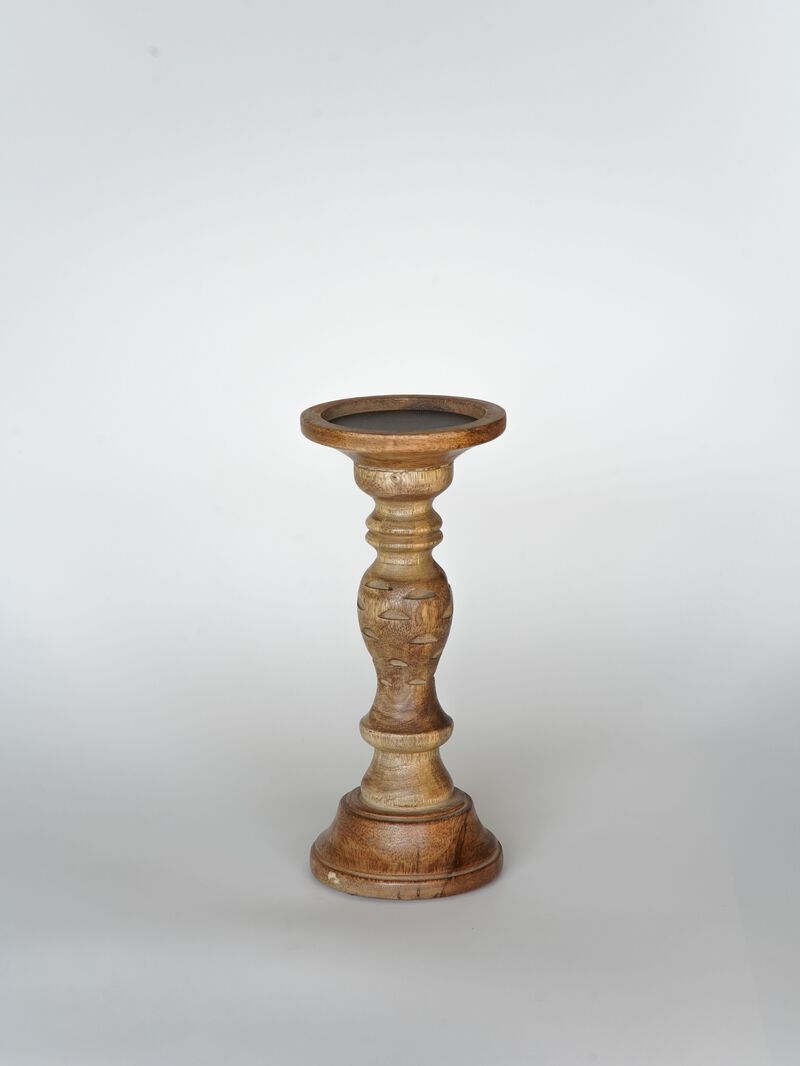 Traditional Wallnut Eco-friendly Handmade Mango Wood Set Of Two 6" & 9" Pillar Candle Holder