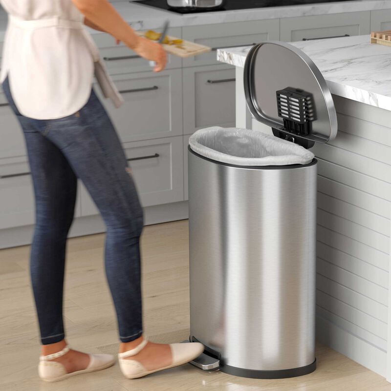 iTouchless 13.2 Gallon / 50 Liter SoftStep Semi-Round Step Pedal Trash Can