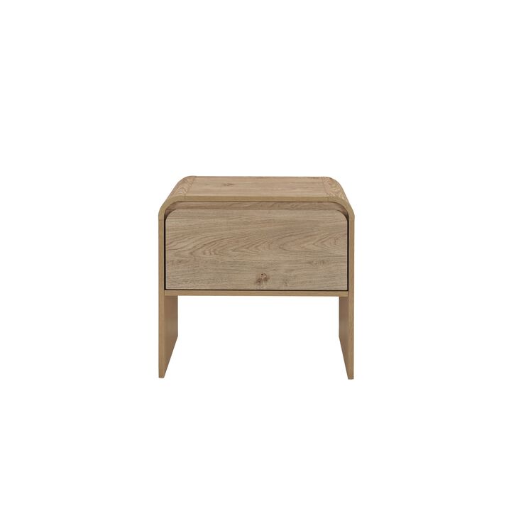 Maria Side End Table, Drawer and Waterfall Style, Beige Wood 22 Inch - Benzara