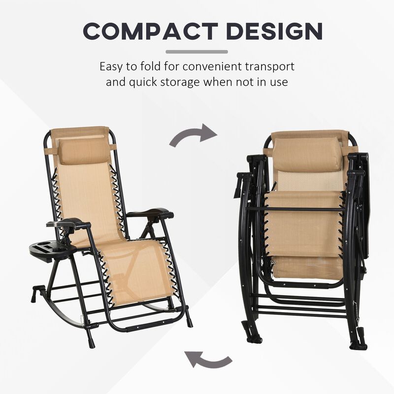 Beige Backyard Relaxer: Zero Gravity Rocker with Headrest & Accessories