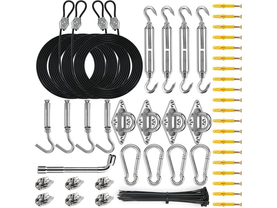 ZNELLY Sun Shade Sail Hardware Kit with 4pcs 10ft Length Extension Nylon Wire Rope