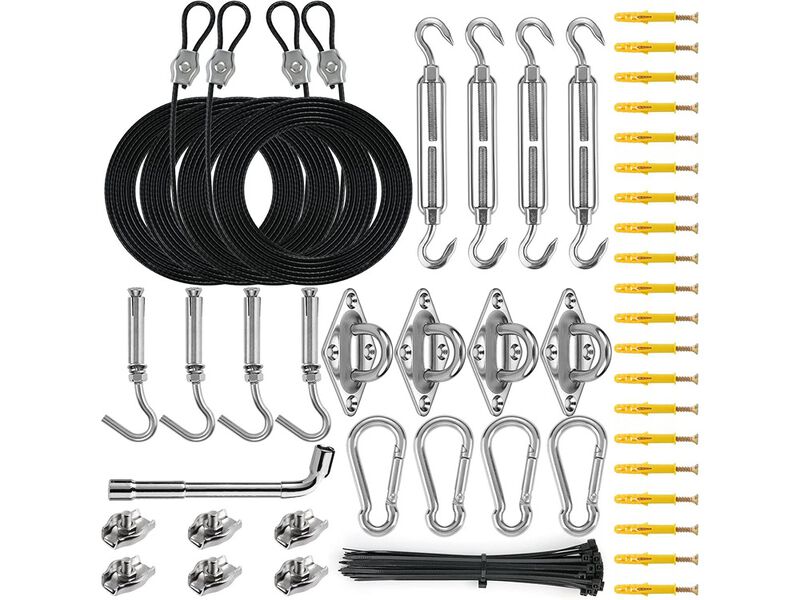 ZNELLY Sun Shade Sail Hardware Kit with 4pcs 10ft Length Extension Nylon Wire Rope