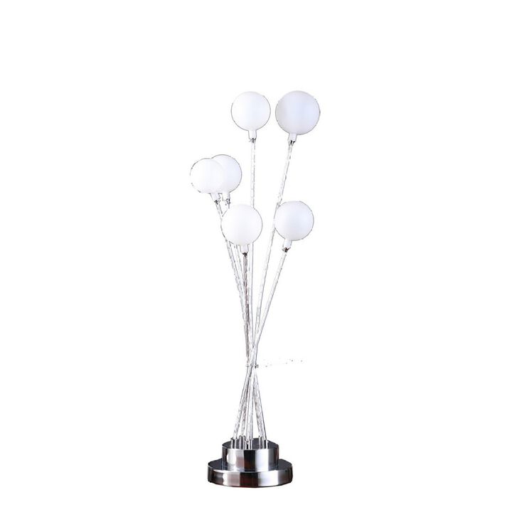 27.5" In 6-Light Acrylic Globe Aluminun LED Chrysanthe Silver Chrome Metal Table Lamp