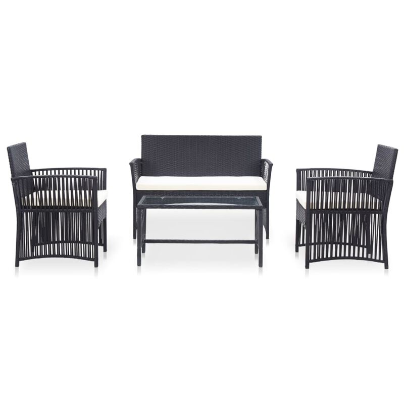 vidaXL 4 Piece Garden Lounge Set with Cushion Poly Rattan Black