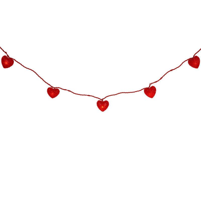 10-Count Red Heart Mini Valentine's Day Light Set  7.5ft Red Wire