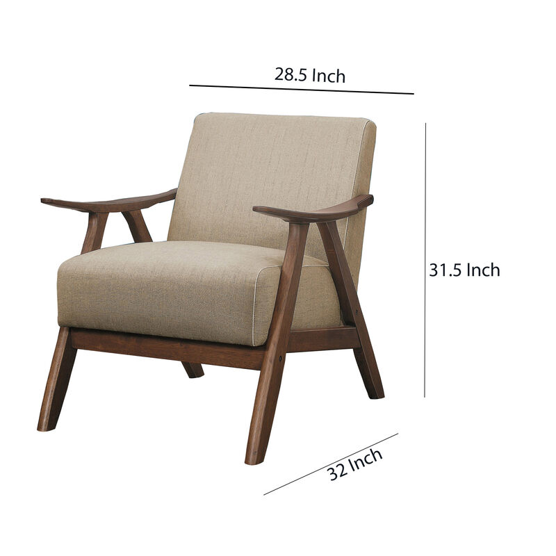 Fabric Upholstered Accent Chair with Curved Armrests, Light Brown-Benzara