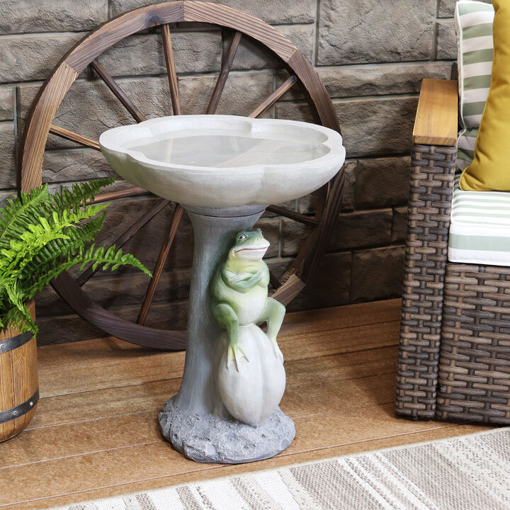 Sunnydaze Polyresin Brooding Frog on Stone Outdoor Garden Bird Bath - 22 in