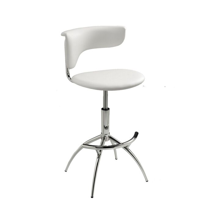 Will 26-31 Inch Adjustable Height Barstool Chair, Set of two, Chrome White Faux Leather - Benzara