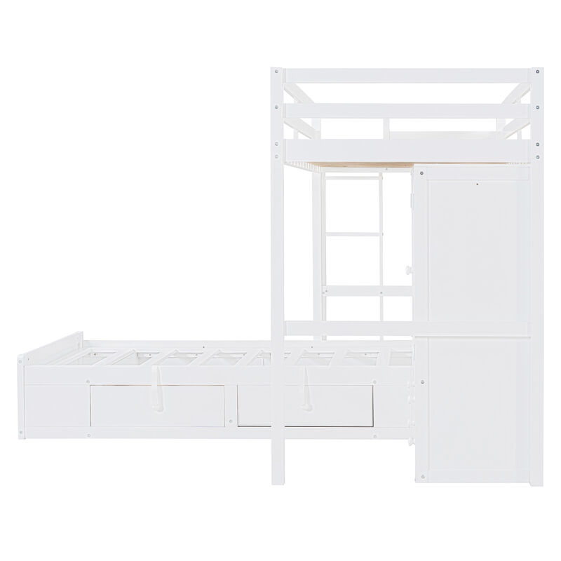Merax Twin Bunk Bed with Wardrobe and Hydraulic Bed