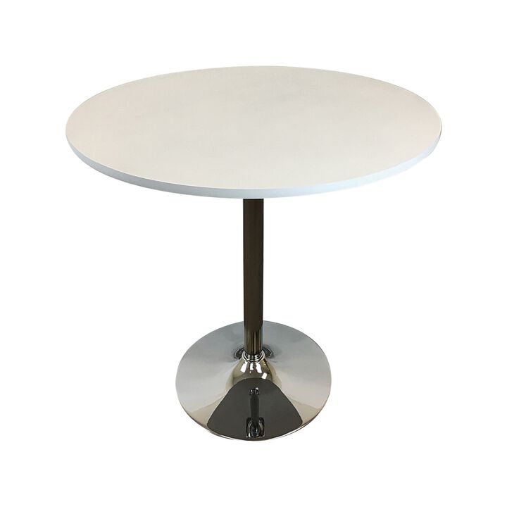 Mari 36 Inch Counter Height Table, White Round Top and Stainless Steel Base - Benzara