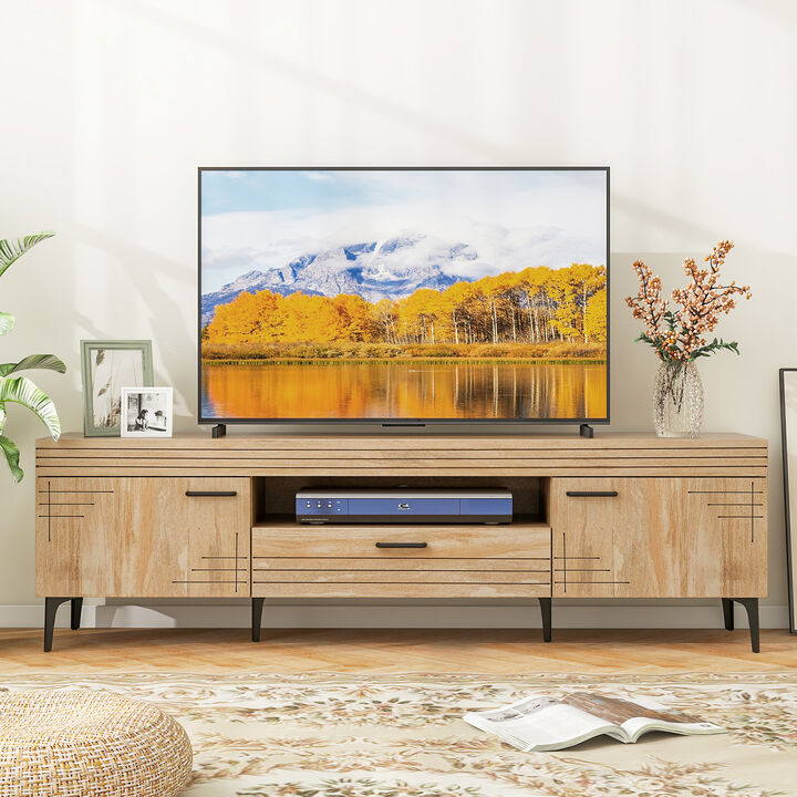 TV Stand with 2 Cabinets and Storage Drawer for Flat Screen TVs and Media Organization